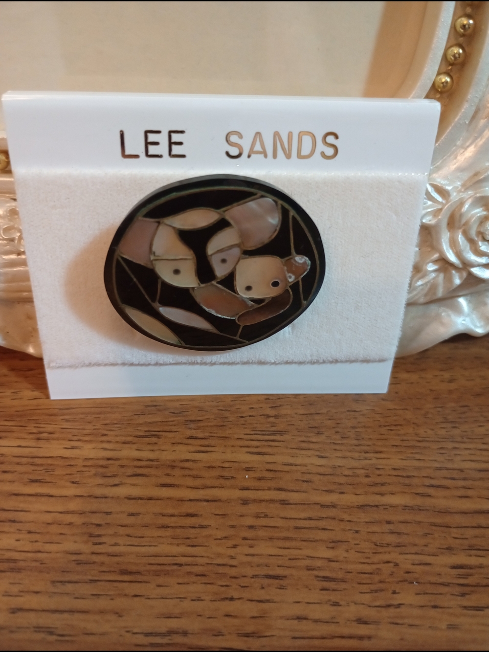 Lee Sands.  Decorative Pin in Black and Cream The Panda & Baby.